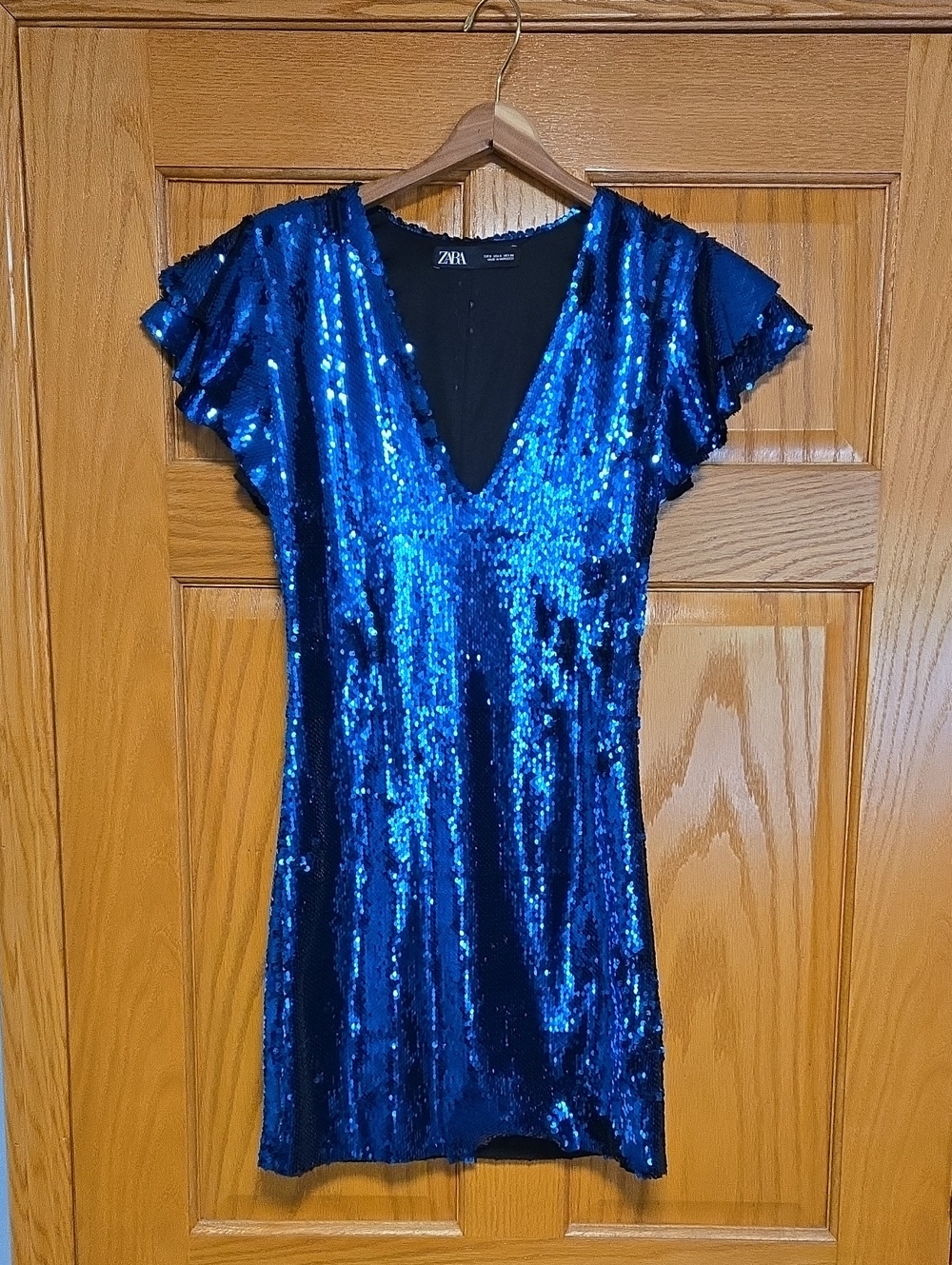 ZARA Royal Blue Sequin V-Neck Mini Dress